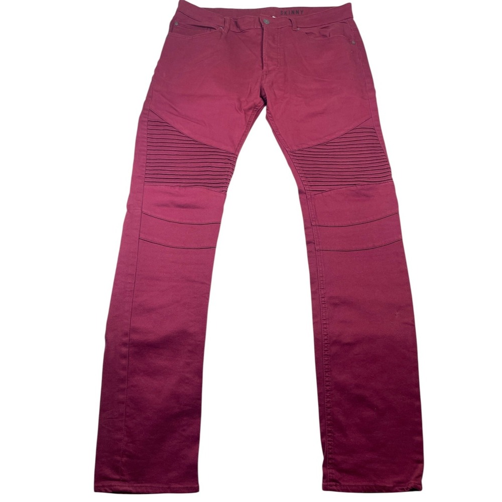 Divided by H&M Jeans Men's 36 Burgundy Denim Cotton Pleated Knees Skinny Leg